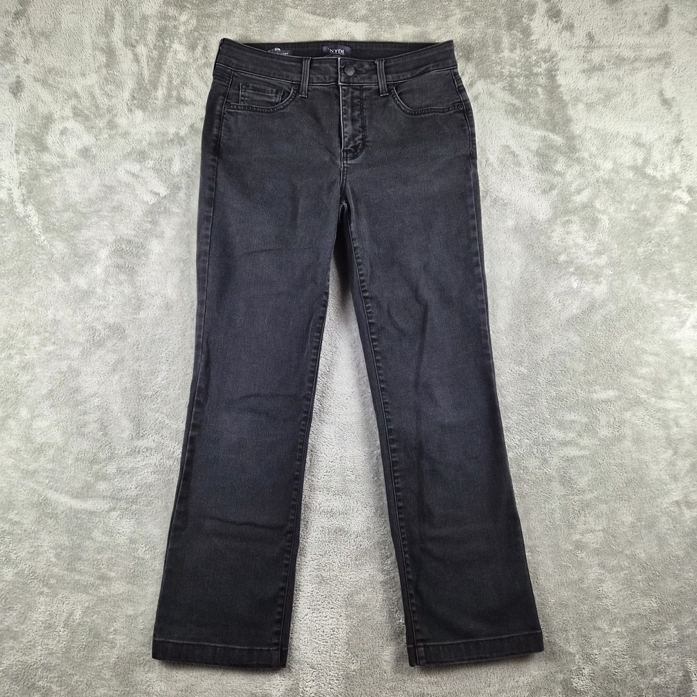 NYDJ Marilyn Straight Jeans Womens 6 Black Denim Lift Tuck Stretch Slimming USA